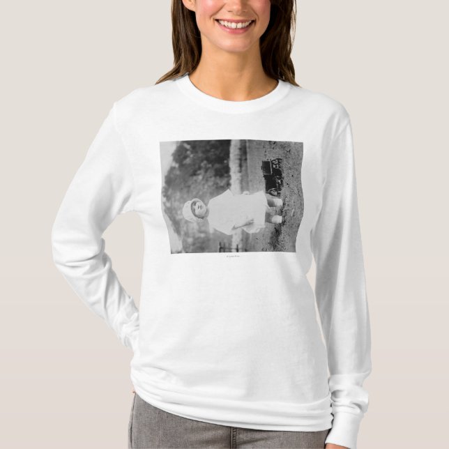 Little Girl with Toy Wagon Photograph T-Shirt (Front)