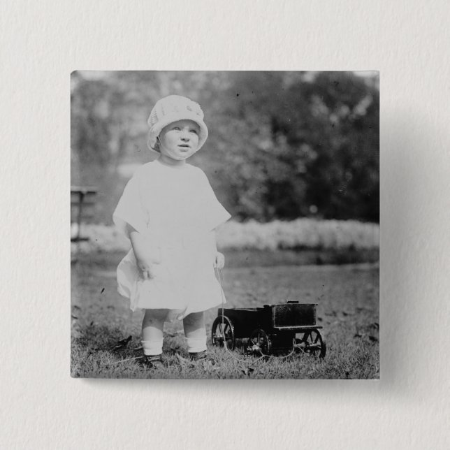 Little Girl with Toy Wagon Pinback Button (Front)