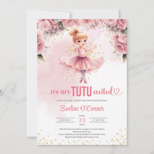 Little girl with tutu ballerina dress Baby Shower Invitation