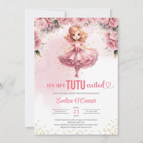 Little girl with tutu ballerina dress Baby Shower Invitation