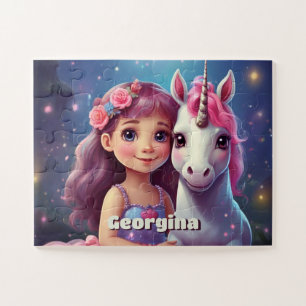 Little Girl with Unicorn Personalized Jigsaw Puzzle