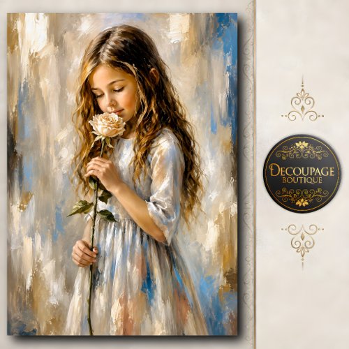 Little Girl with White Rose Tissue Paper