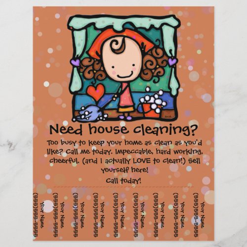 Little Girlie promotes her housecleaning business Flyer