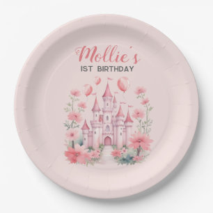 Little Girls 1st Birthday Pink Castle Princess Paper Plates