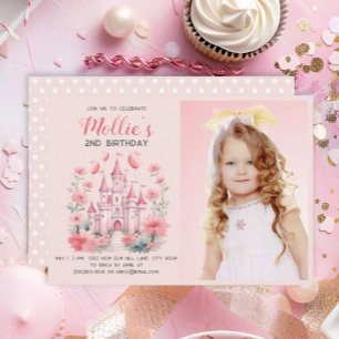 Little Girls 2nd Birthday Pink Castle Photo Invitation