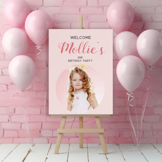 Little Girls 2nd Birthday Pink Photo Foam Board (Pink little girl's birthday party photo welcome sign)