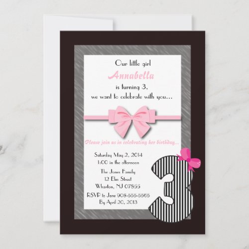 Little Girls 3rd Birthday Custom Invites