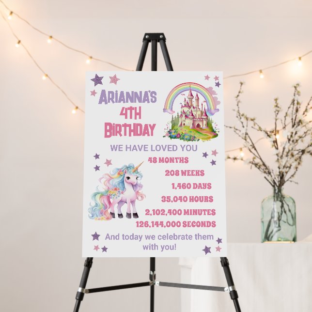Little Girl's 4th Birthday Castle Unicorn  Foam Board (In Situ (Stand))