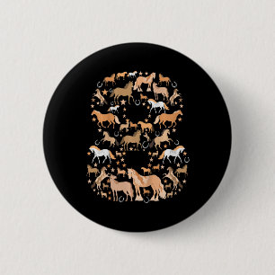 Little Girls 8 Years Old 8th Birthday Horse Graphi Button