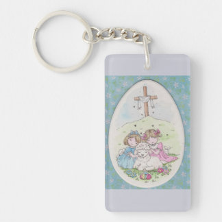 Little Girls and Little Lamb on Easter Morning Keychain