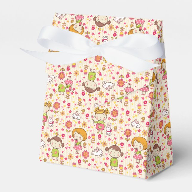 Little Girls and Springtime Flowers Tent Favor Box (Front Side)