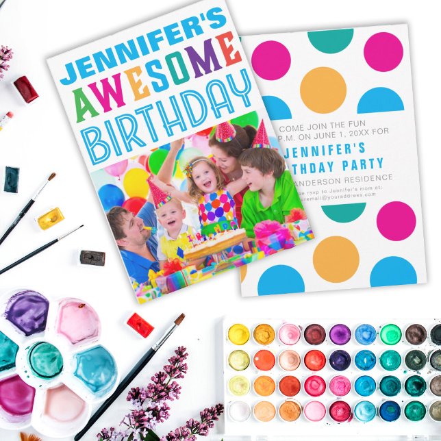 Little Girls Awesome Birthday Party Cute Invitation (Creator Uploaded)