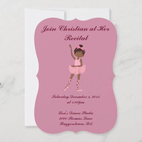 Little Girls Ballerina Dance recital Invitation