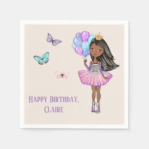 Little Girls Birthday Brown Skinned Princess Napkins