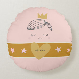 Little Girls Boho Primrose Princess  Round Pillow