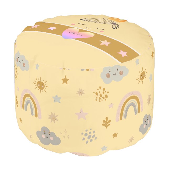 Little Girls Boho Princess Buttercream Yellow Pouf (Angled Back)