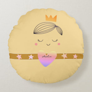Little Girls Boho Princess Buttercream Yellow Round Pillow