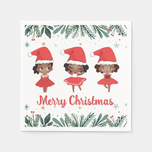 Little Girls Christmas Santa Hat Ballerinas Napkins (Front)
