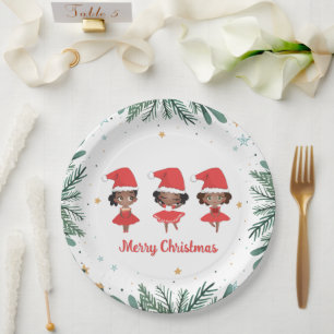 Little Girls Christmas Santa Hat Ballerinas Paper Plates