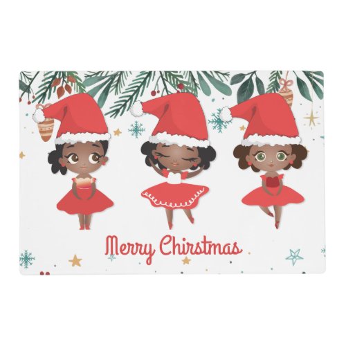 Little Girls Christmas Santa Hat Ballerinas Placemat