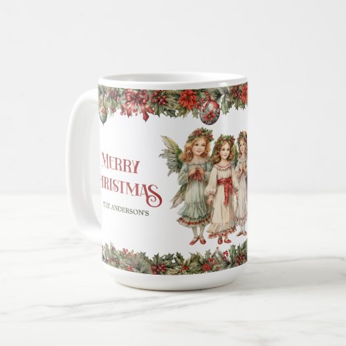 Little girls Christmas Victorian Angels with holly Coffee Mug