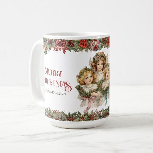 Little girls Christmas Victorian Angels with holly Coffee Mug