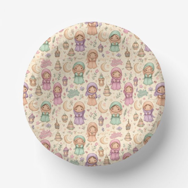 Little Girls Colourful Eid Mubarak Paper Bowls (Front)