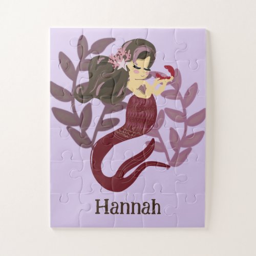 Little Girls Cute Purple Mermaid Jigsaw Puzzle