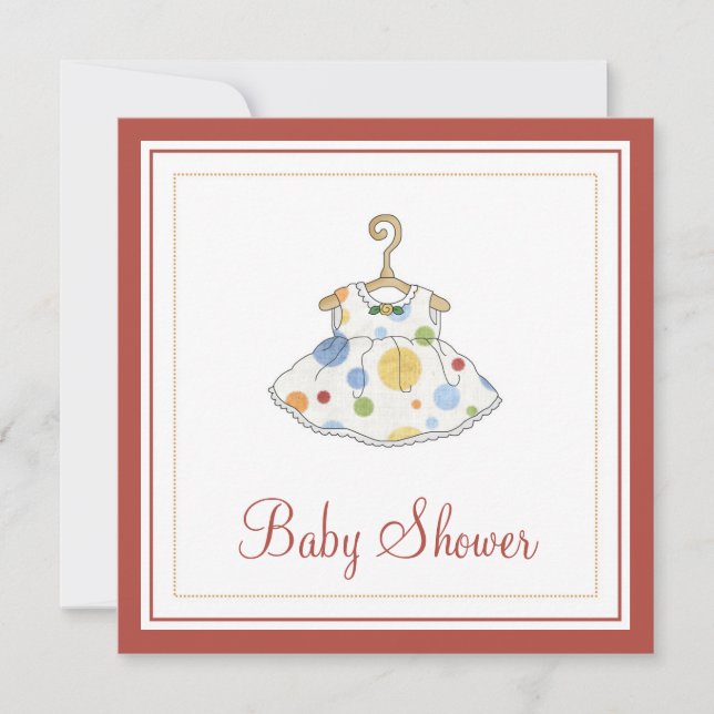 Little Girl's Dotted Dress Baby Shower Invitation (Front)