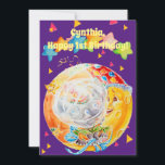Little Girls First Birthday Personalized Greeting Thank You Card<br><div class="desc">Happy Birthday to a special little girl,  who's out of this world.</div>