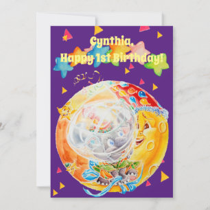 Little Girls First Birthday Personalized Greeting Thank You Card