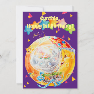 Little Girls First Birthday Personalized Greeting Thank You Card