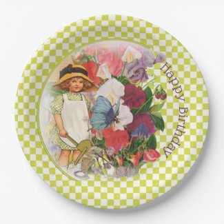 Little Girl's Garden Party Paper Plate