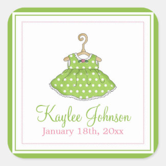 Little Girl's Green Dress Baby Birth Stickers