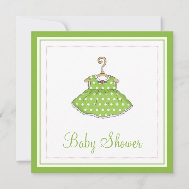 Little Girl's Green Dress Baby Shower Invitation (Front)