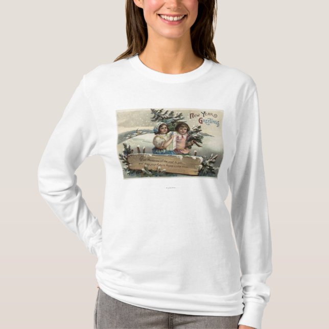Little Girls Holding a Present and Tree T-Shirt (Front)
