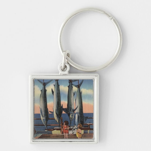 Little Girls Looking at Caught Swordfish Keychain (Front)
