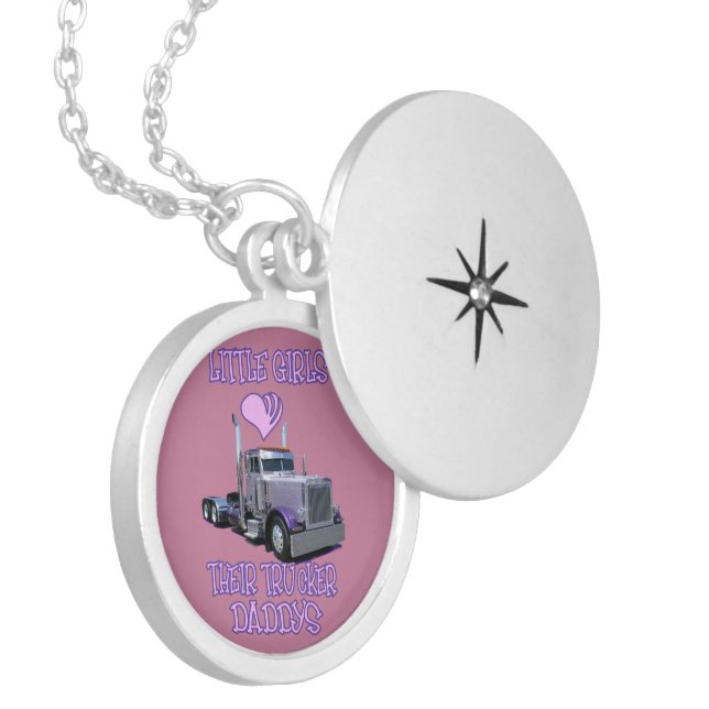 Little Girls Love Their Trucker Dads Locket Necklace (Front Left)