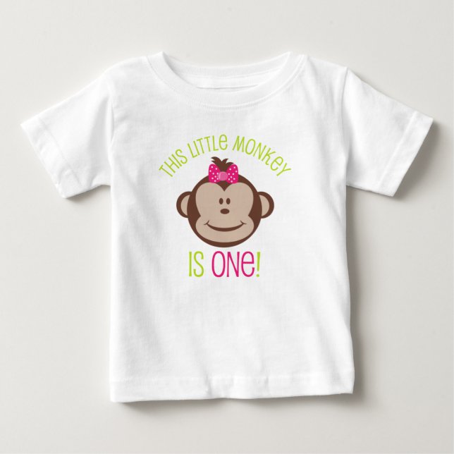 Little Girl's Mod Monkey 1st Birthday Shirt (Front)