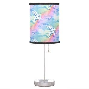 Little Girls Pastel Pegasus Rainbow In The Clouds Table Lamp