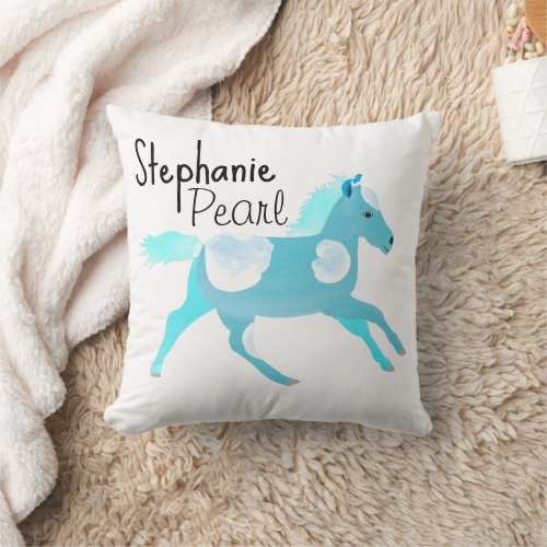 Little Girls Personalized Cute Pony Throw Pillow