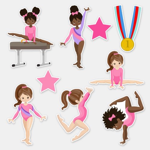Little Girls Pink Gymnastics Contour Sticker