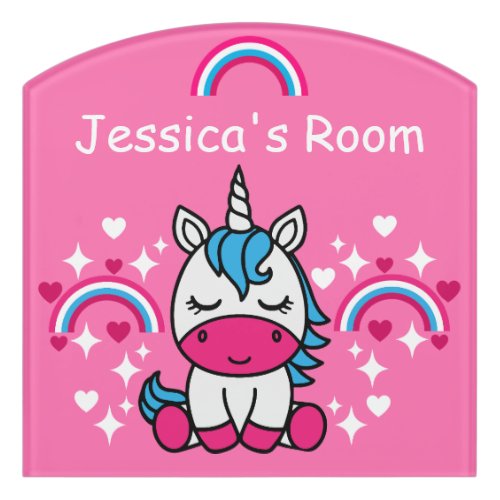 Little Girls Pink Rainbow Unicorn Door Sign