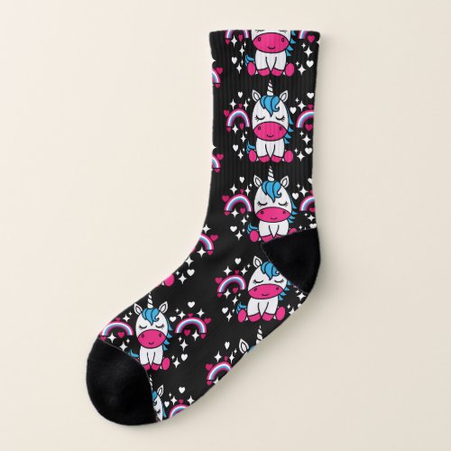 Little Girls Pink Rainbow Unicorn Socks