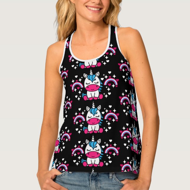 Little Girls Pink Rainbow Unicorn Tank Top (Front)