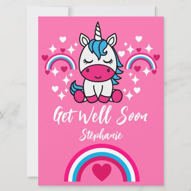 Little Girls Pink Unicorn Get Well (Front)