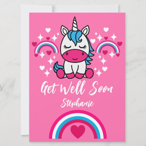 Little Girls Pink Unicorn Get Well