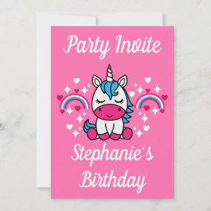 Little Girls Pink Unicorn Party Invitation