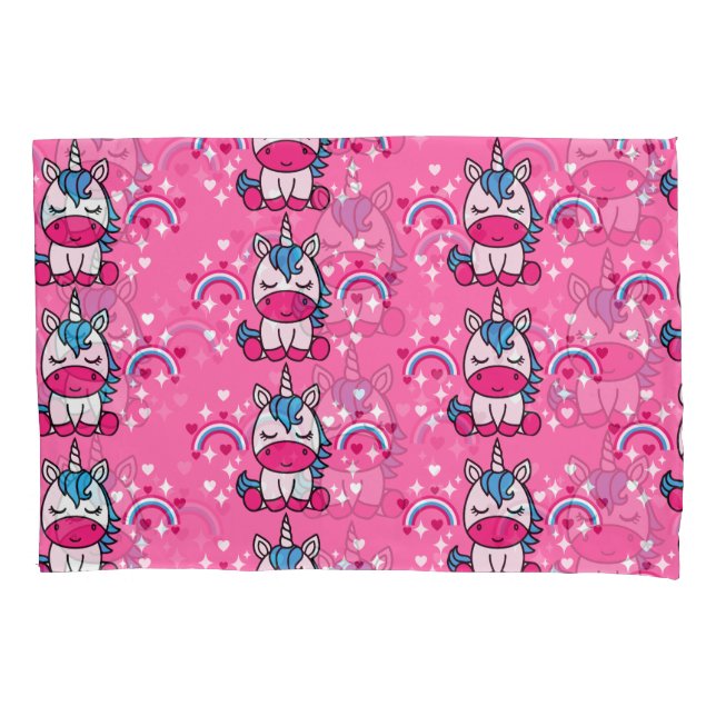 Little Girls Pink Unicorn Pony Pillow Case (Front)