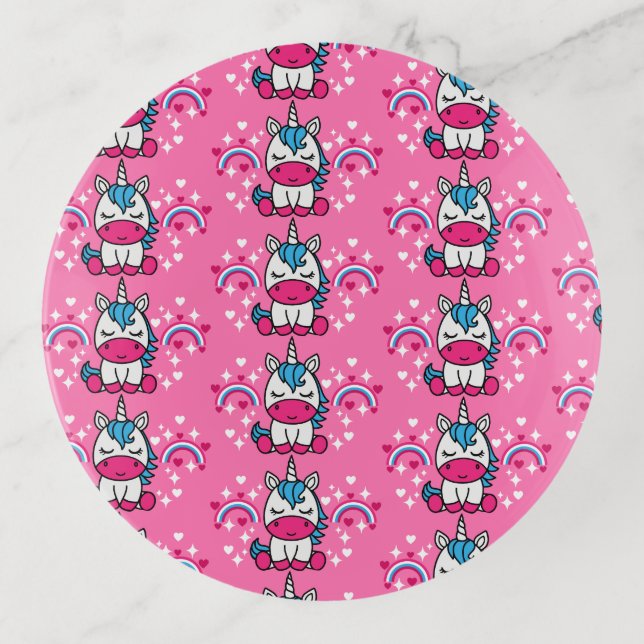 Little Girls Pink Unicorn Pony Trinket Tray (Front)